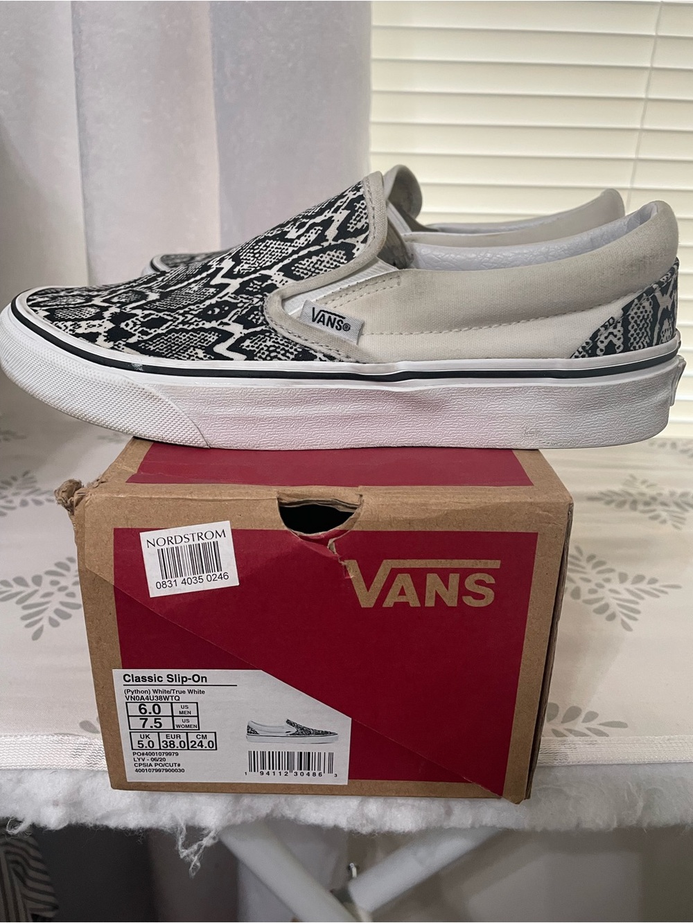 Vans Kids Slip-On Sneakers in Black & White Snake Pattern